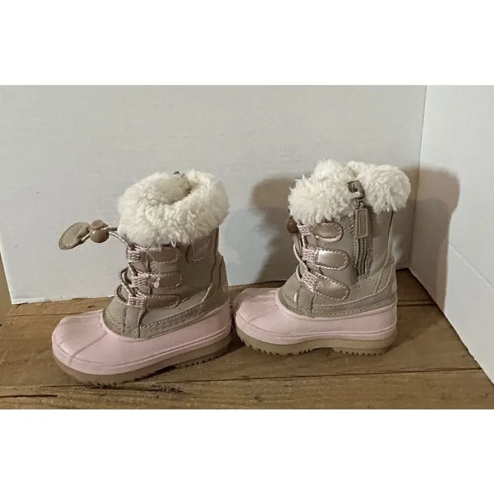 Khombu Cadi T Girls Toddler Tan/Pink Winter Boots Size 5